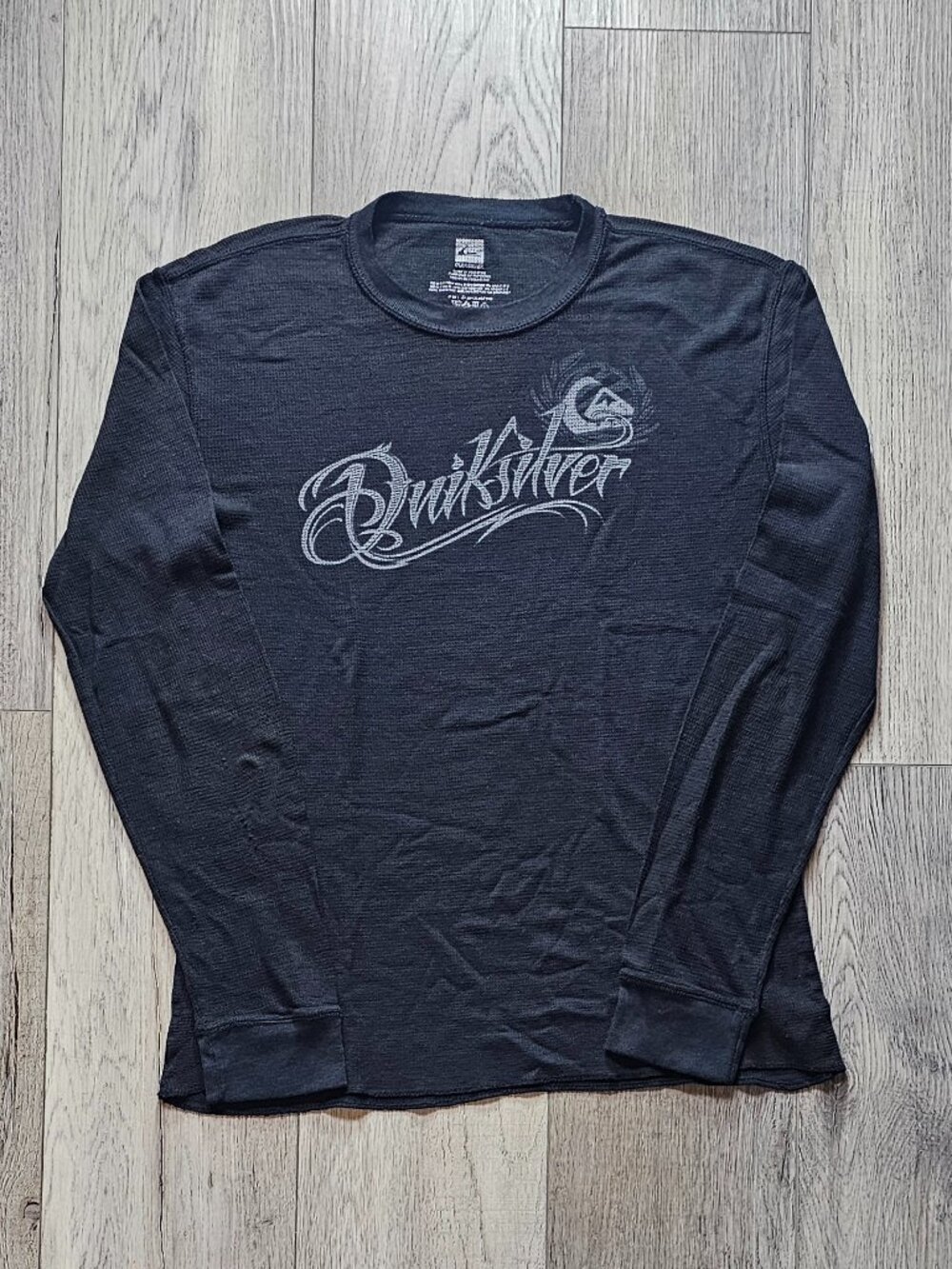Y2K Quiksilver Thermal Men´s Long Sleeve Shirt Script Logo Charcoal Grey Medium